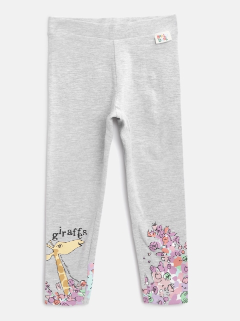 

Marks & Spencer Girls Grey Melange Solid Leggings with Printed Detail