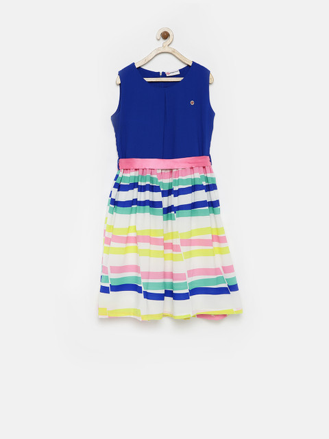 

Peppermint Girls Blue & White Printed Fit & Flare Dress