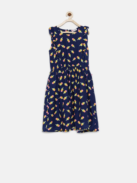 

Peppermint Girls Navy Printed Fit & Flare Dress, Navy blue