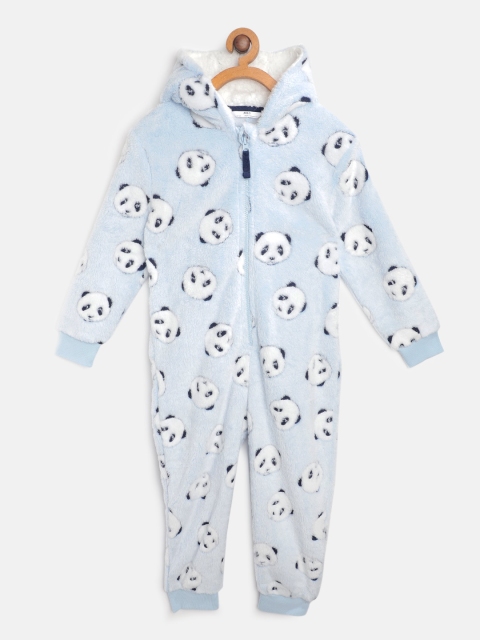 

Marks & Spencer Girls Blue & Yellow Panda Face Print Fuzzy Rompers