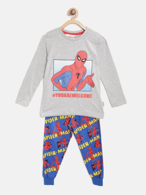

Marks & Spencer Boys Grey Melange & Blue Spider Man Print Pure Cotton Night suit