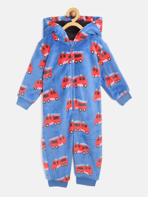 

Marks & Spencer Boys Navy Blue & Red Conversational Print Hooded Winter Rompers