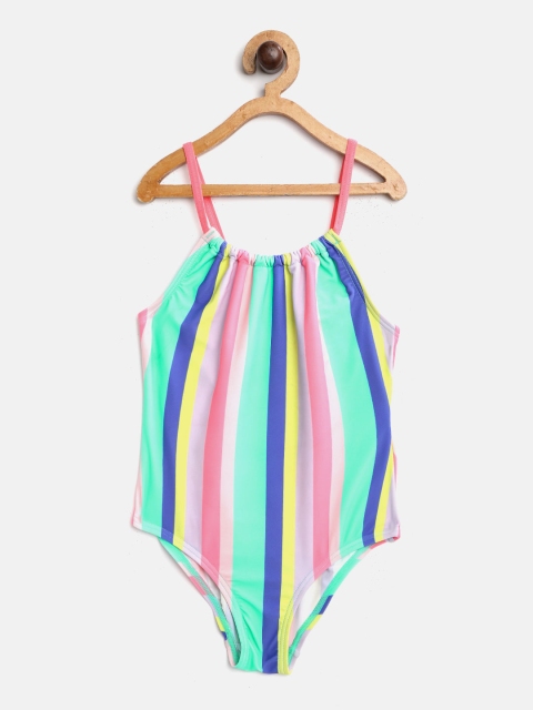 

Marks & Spencer Girls Multicoloured Striped Swim Body Suit Engineered with UPF 50+, Multi
