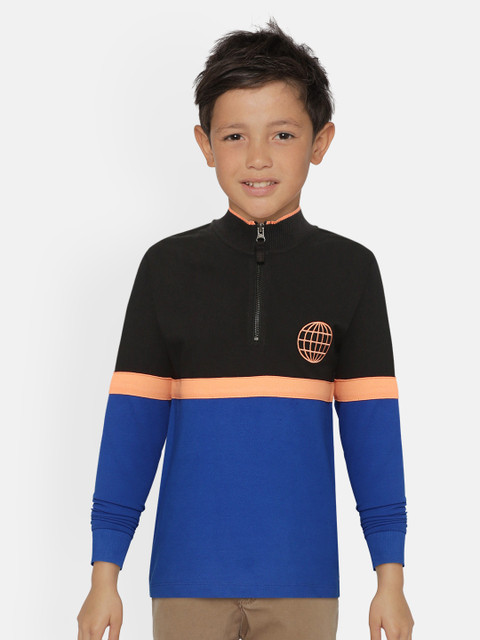 

Marks & Spencer Boys Blue & Black Colourblock Mock Collar Pure Cotton Sustainable T-shirt