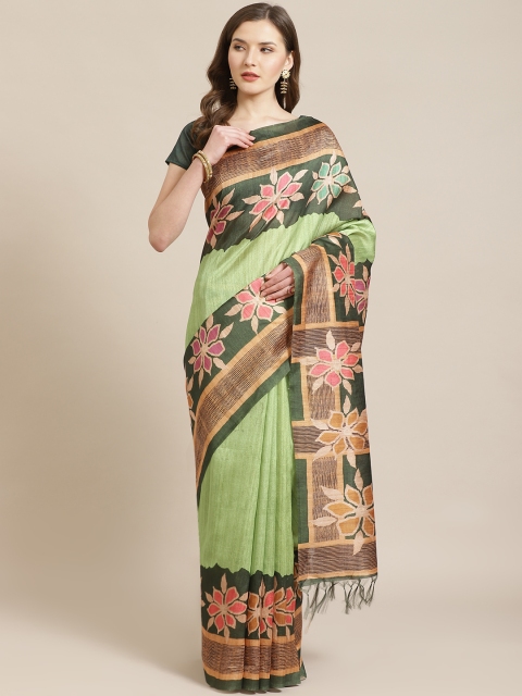 

Mitera Green & Peach-Coloured Printed Bhagalpuri Saree
