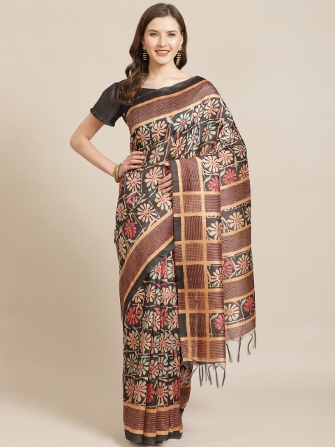 

Mitera Black & Brown Floral Print Bhagalpuri Saree