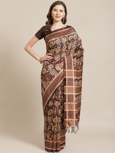 

Mitera Coffee Brown & Beige Floral Print Bhagalpuri Saree