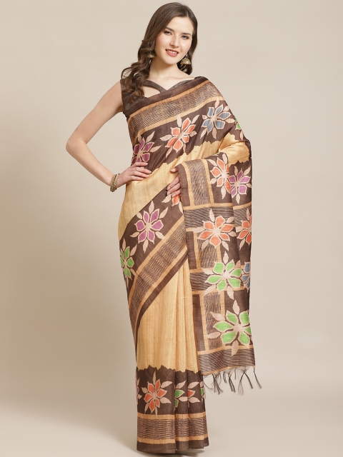 

Mitera Beige & Brown Printed Bhagalpuri Saree