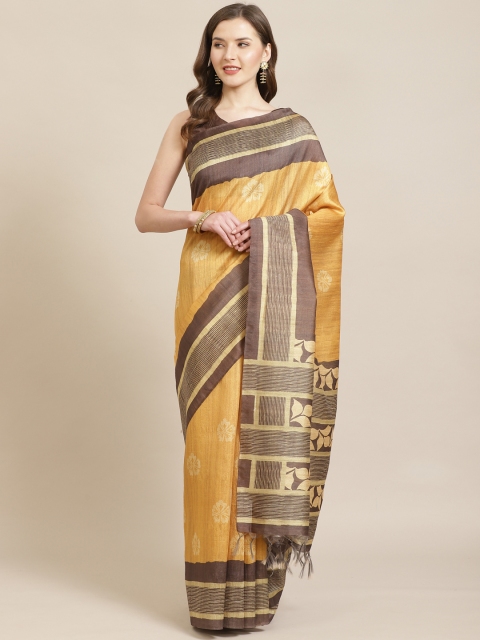 

Mitera Beige & Brown Printed Bhagalpuri Saree