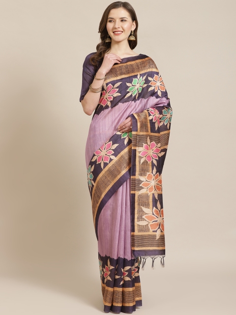 

Mitera Lavender & Beige Printed Bhagalpuri Saree