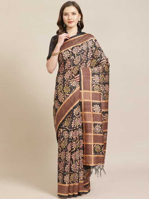 

Mitera Black & Beige Floral Print Bhagalpuri Saree