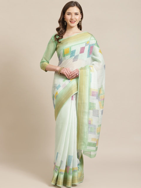 

Mitera Green Geometric Block Printed Saree