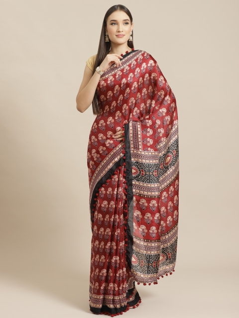 

Tikhi Imli Maroon & Beige Ajrak Printed Saree