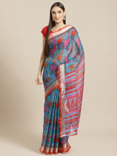 

Tikhi Imli Blue & Pink Organza Printed Saree