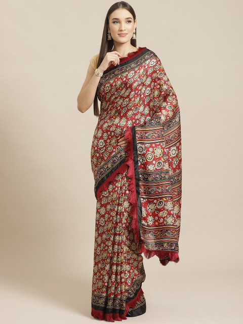 

Tikhi Imli Red & Black Ajrak Printed Saree