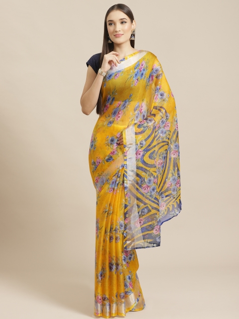 

Tikhi Imli Mustard Yellow & Blue Floral Printed Saree