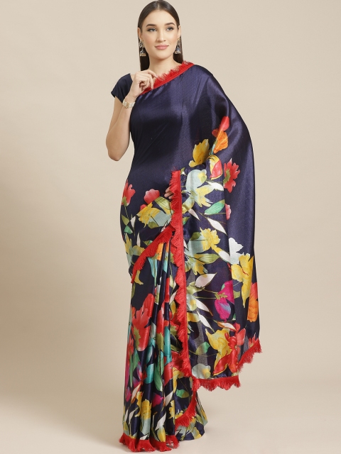 

Tikhi Imli Navy Blue & Red Floral Printed Saree