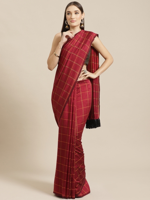 

Tikhi Imli Maroon & Mustard Yellow Checked Saree