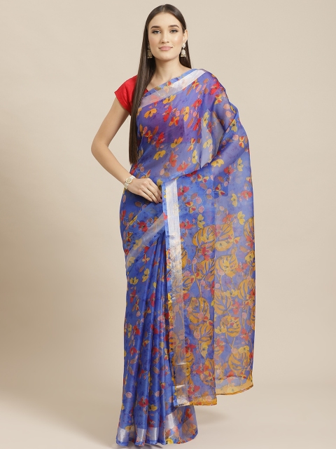 

Tikhi Imli Blue & Mustard Yellow Floral Printed Saree