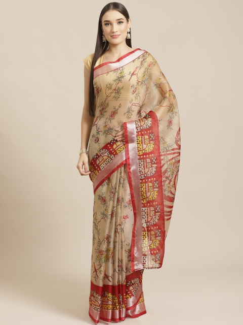 

Tikhi Imli Beige & Red Floral Printed Saree