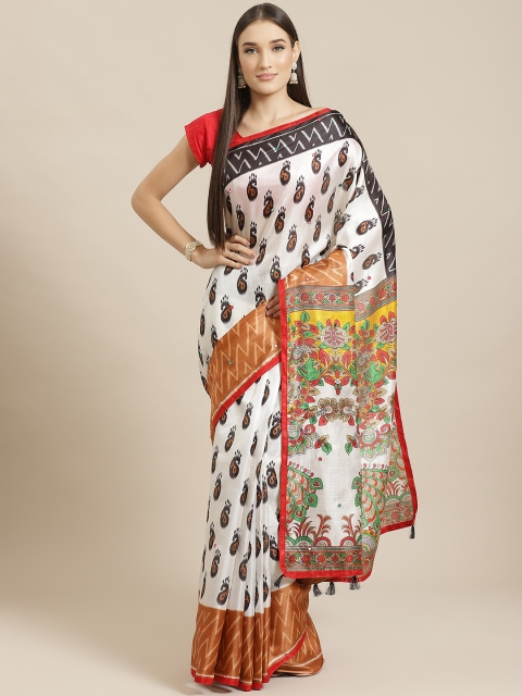 

Tikhi Imli Off-White & Black Kutchi Mirror Work Paisley Printed Saree