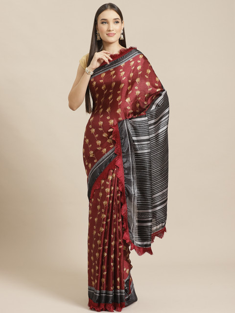 

Tikhi Imli Maroon & Beige Floral Printed Saree