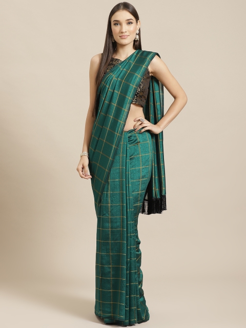 

Tikhi Imli Green & Mustard Yellow Checked Saree