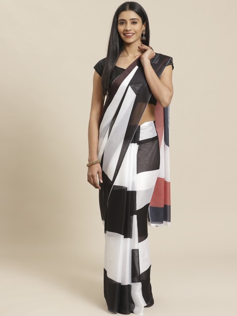 

Tikhi Imli Black & White Colourblocked Saree