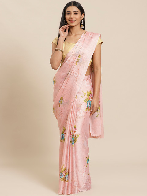

Tikhi Imli Pink & Blue Floral Print Saree