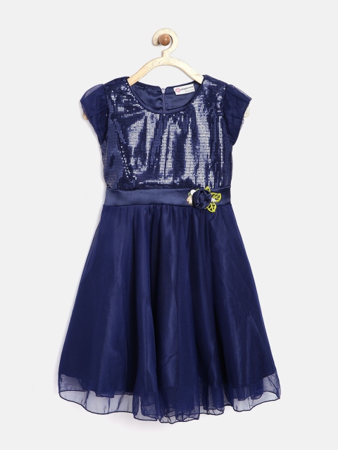

Peppermint Girls Navy Polyester Sequinned Fit & Flare Dress, Navy blue