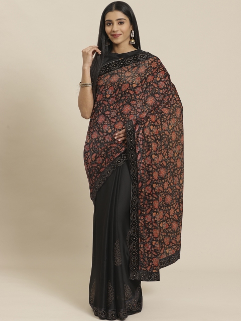 

Tikhi Imli Black & Orange Ethnic Motifs Print Half & Half Saree