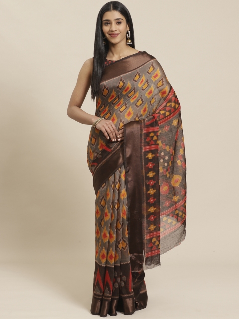 

Tikhi Imli Grey & Mustard Yellow Geometric Print Saree
