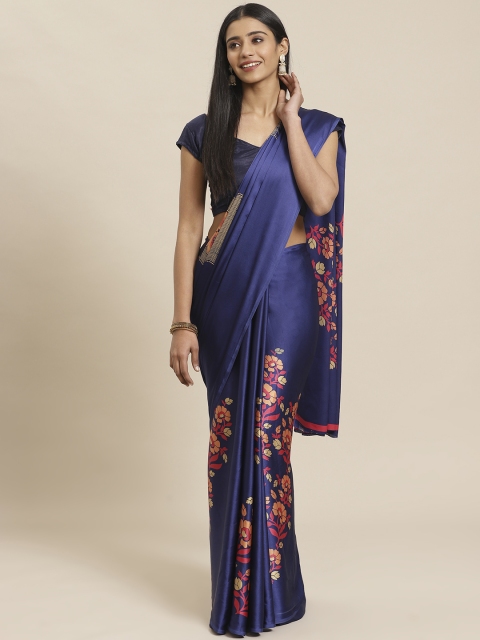 

Tikhi Imli Navy Blue & Pink Floral Print Saree
