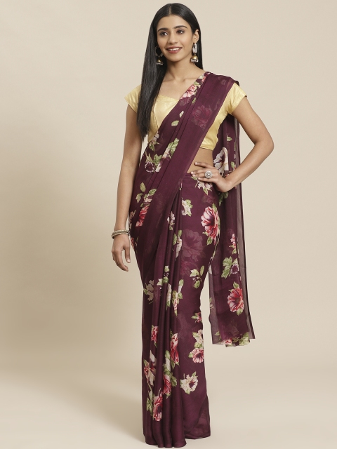 

Tikhi Imli Burgundy & Green Floral Print Saree