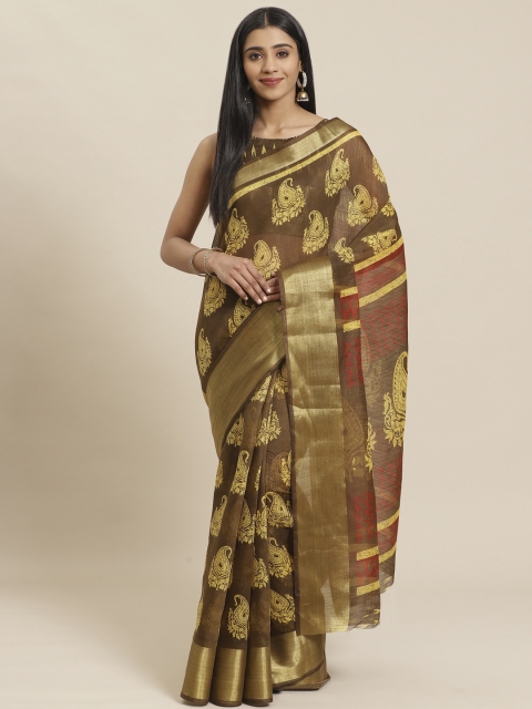 

Tikhi Imli Brown & Beige Paisley Print Saree