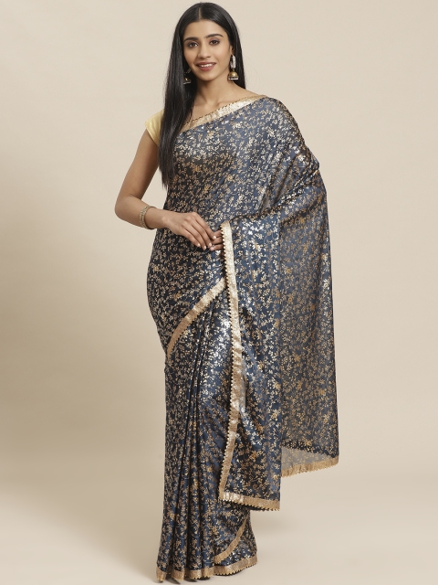 

Tikhi Imli Teal Blue & Golden Foil Print Saree