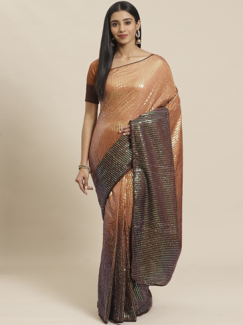 

Tikhi Imli Beige & Coffee Brown Embellished Celebrity Saree