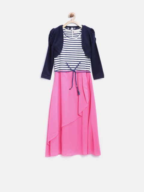 

Peppermint Girls Pink & Off-White Polyestre A-Line Dress with Shrug