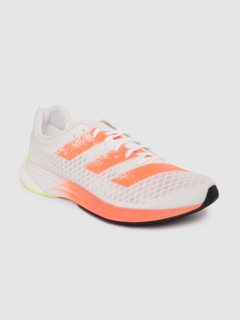 

ADIDAS Men White & Coral Orange Woven Design Adizero Pro Running Shoes