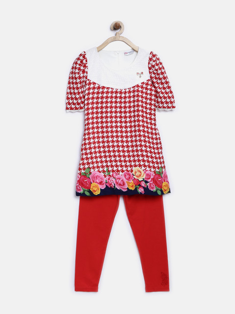 

Peppermint Girls Red & Off-White Houndstooth Print Clothing Set