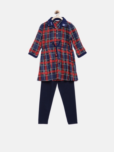 

Peppermint Girls Navy & Red Checked Clothing Set, Navy blue