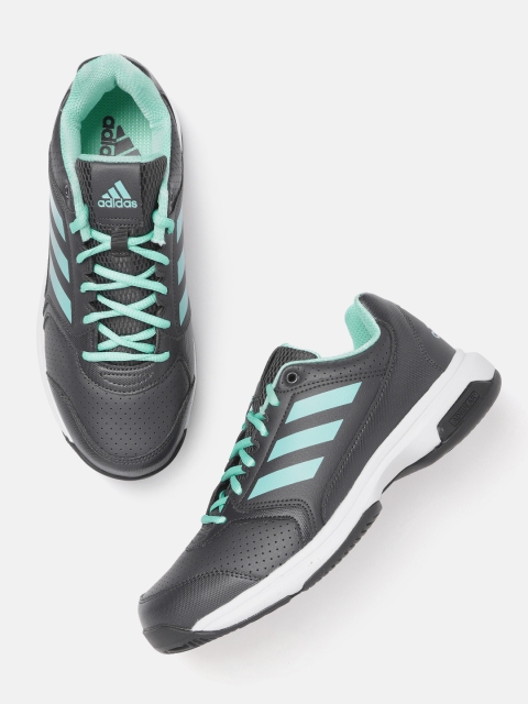 

ADIDAS Men Charcoal Grey & Sea Green Woundrous Perforated Tennis Shoes