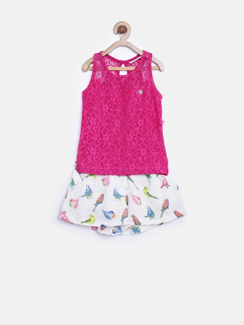 

Peppermint Girls Magenta & White Printed Clothing Set