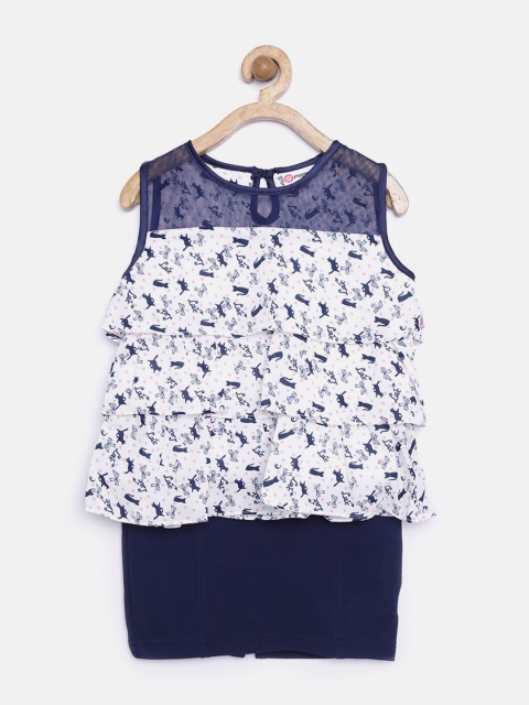 

Peppermint Girls White & Navy Printed Clothing Set