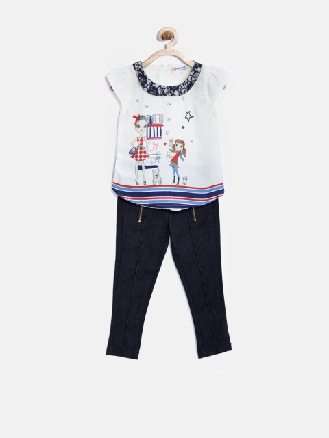 

Peppermint Girls Off-White & Navy Printed Clothing Set
