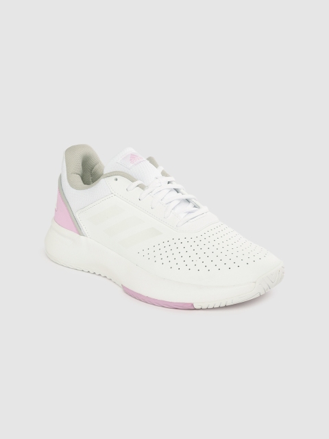 

ADIDAS Women White Woven Design Courtsmash Tennis Shoes