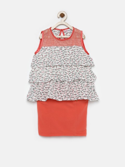 

Peppermint Girls White & Orange Printed Clothing Set