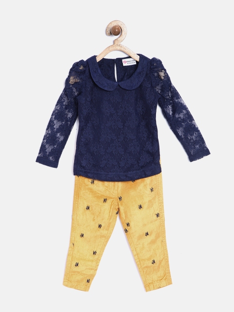 

Peppermint Girls Navy & Yellow Lace Embroidered Clothing Set, Navy blue