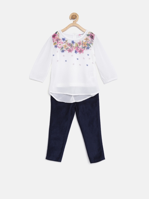 

Peppermint Girls White & Navy Floral Print Clothing Set