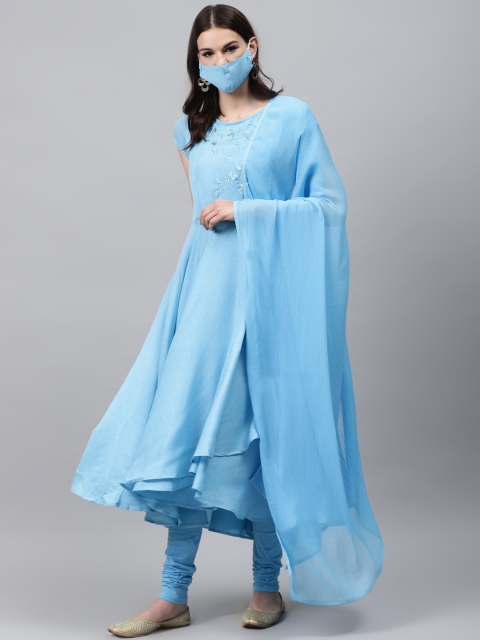 

Biba Women Blue Yoke Design Kurta Set